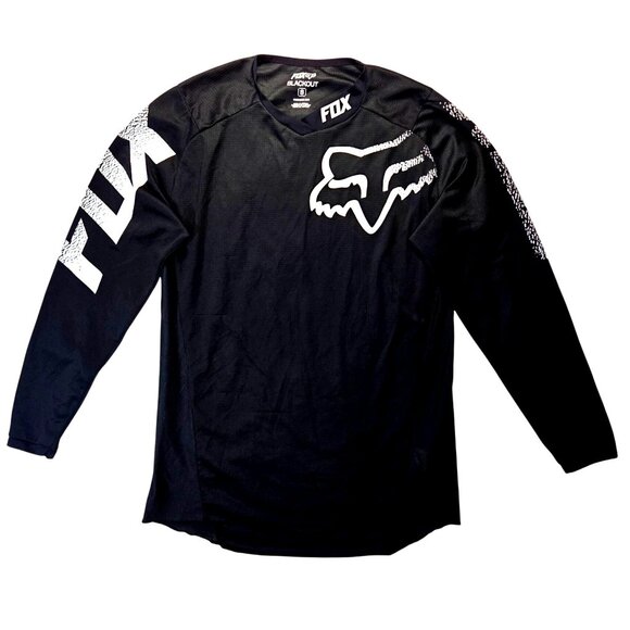 Fox Racing Blackout Long Sleeve Jersey S Adult  Black With White Graphics - Picture 1 of 8